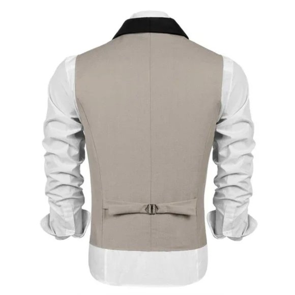 NEW MEN'S Suit Vest Slim Fit Waistcoat Tan - Picture 3 of 6